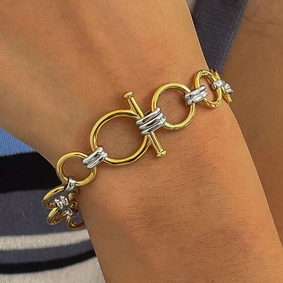 Gallant & Grace Jewelry - Cleo 18K Gold Non-Tarnish Hypoallergenic Water Resistant Two-Tone Link Bracelet